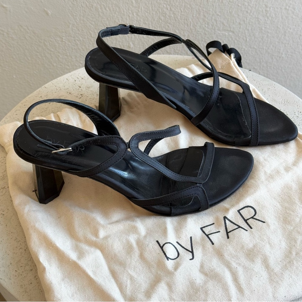 BY FAR Brigette black raw silk sandals, size 36 - Picture 7 of 9